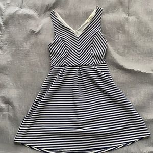 Monteau navy striped fit and flare dress